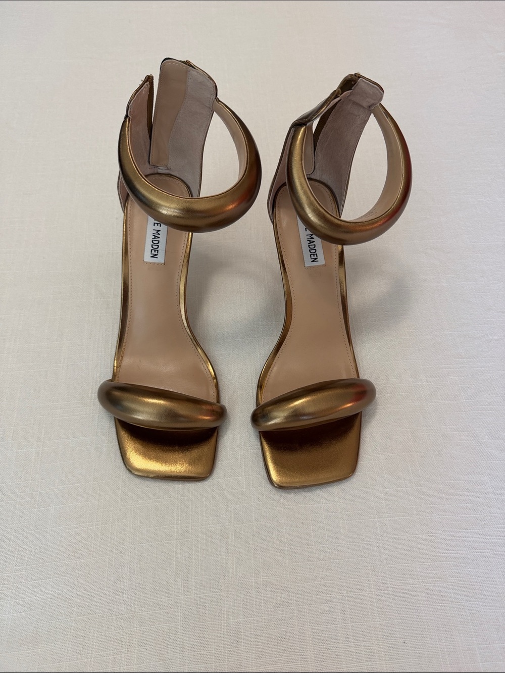 Steve Madden Partayy Ankle Strap Sandal Heel in Bronze